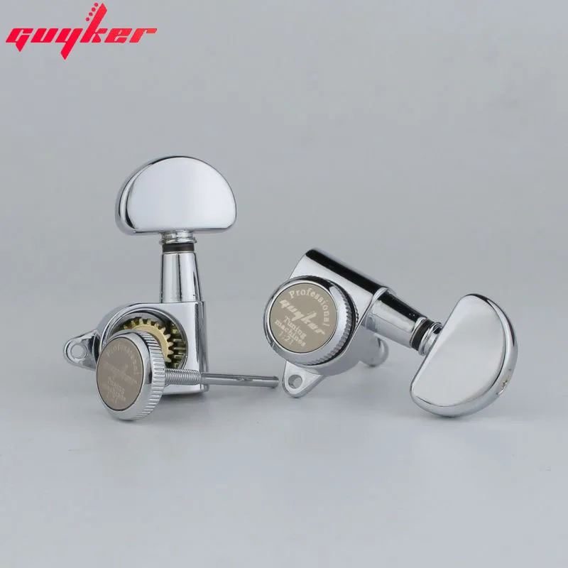 1 Set GUYKER 1:21 Lock String Tuning Key Pegs Machine Heads with Half-Circle Handle Replacement for LP SG Style 3R3L Chrome