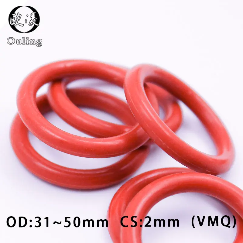 5PCS/lot Silicone Ring Silicon/VMQ O ring 2mm Thickness OD31/32/33/34/35/36/38/40/42/45/46/50*2mm Rubber O-Ring Seal Gaskets