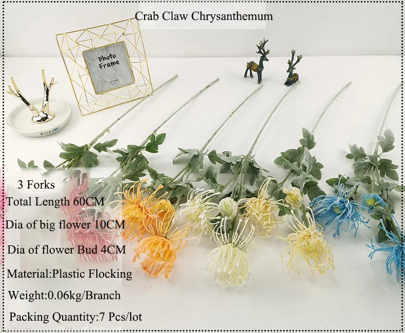7-teiliges Set Künstliche Krabbenkrallen-Chrysanthemen aus Plastik, Deko-Blumen für Hochzeit, Fotostudio, Dekorative Blumen-Accessoires für Zuhause – Detail 1