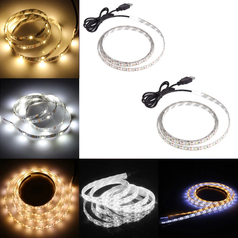 RGB SMD 3528 DC5V USB LED strip 50CM 1M 2M 3M 4M 5M Adhesive Flexible Light Lamp LED Light TV Background Lighting with USB cable