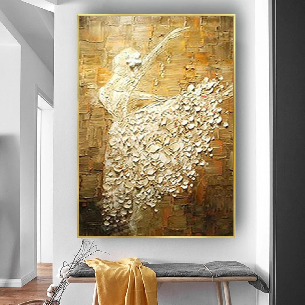 

3d Texture Creative Canvas Mural Handmade Oil Painting Abstract Character Wall Art Modern Ballet Salon Picture Opera House Decor