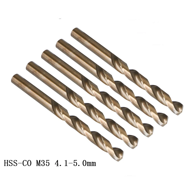 10PCS Twist Drill Bits 4.1, 4.2, 4.3, 4.4, 4.5, 4.6, 4.7, 4.8, 4.9 ,5.0mm HSS-CO M35 steel straight handle stainless steel