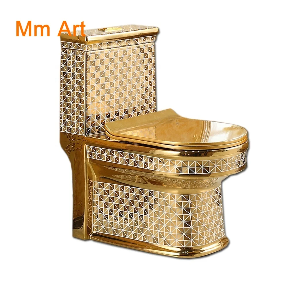 

Luxury design bathroom golden wc one piece siphoinc flushing electroplated gold toilet