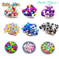 Cute-Idea 50Pcs Silicone Beads 9mm Baby Chewable Rounds Pearl Teether Infants Pacifier Pendant Toys Accessories Baby Products