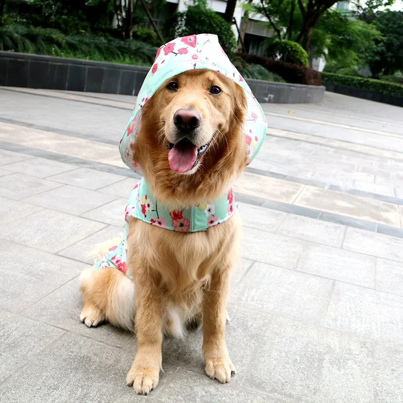 Printing Large Dog Raincoat Waterproof big Dog Clothes Coat Rain Jacket Breathable mesh Medium big dog poncho with Traction hole