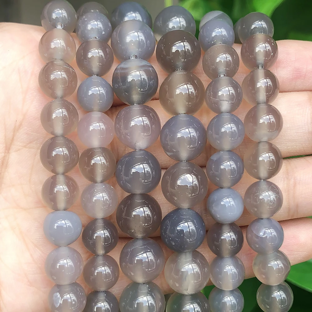 Natural Gray Agate Stone Beads Smooth Round Loose Spacer Beads For Jewelry Making Diy Bracelet Earring 4/6/8/10/12mm 15inch