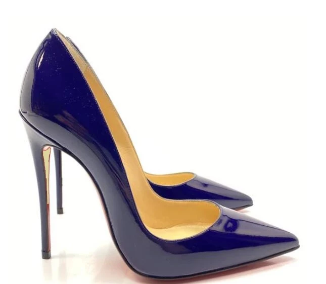 Dark Blue Patent Leather Pointed Toe Women Shoes sexy Solid High Heel Pumps Stiletto Shallow Party High Heels Women Shoes