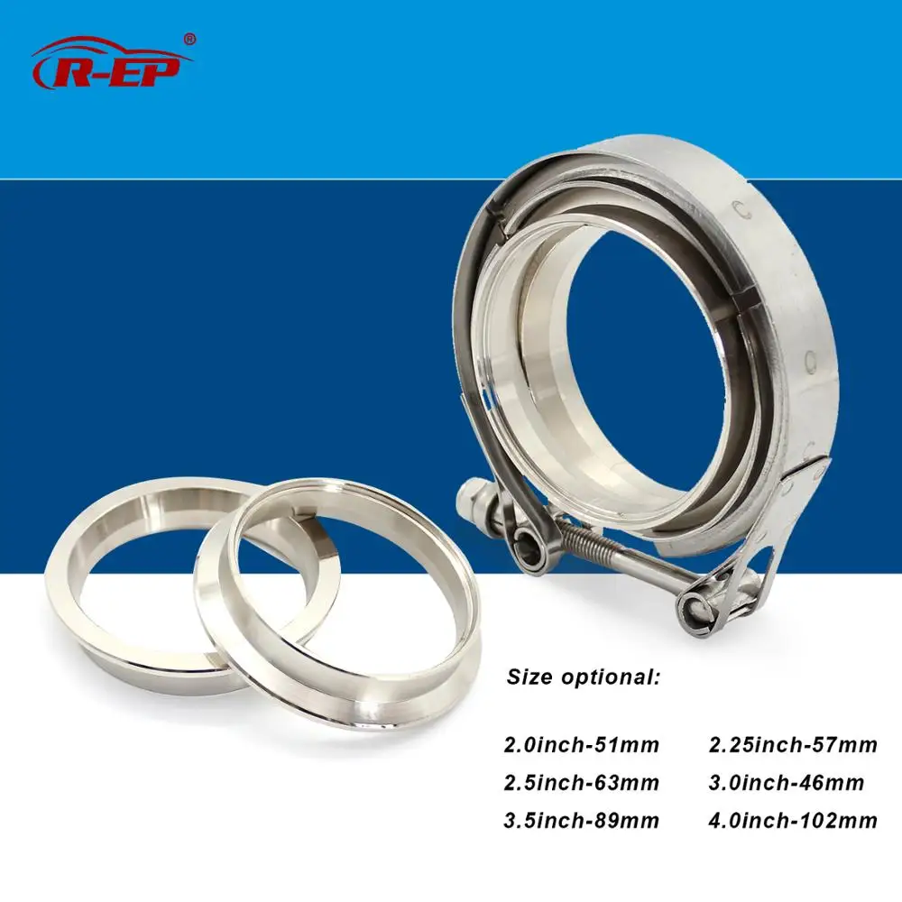 R-EP V-Band Exhaust Clamp 304 Stainless Steel with Iron Flange 2 2.25 2.5 3 3.5 4Inch for 51 57 63 76 89 102mm Downpipes Pipe