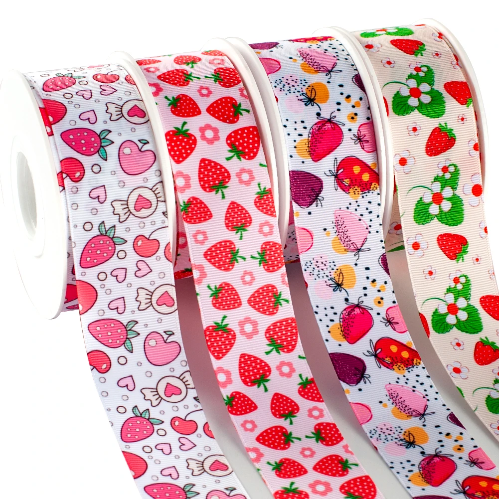 Summer Strawberry 50 Yards Fruit Watermelon Printed Grosgrain/satin Ribbon Hair Accessories