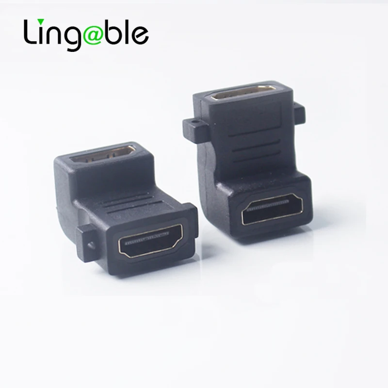 Lingable HDMI Adapter Right Angle 90 Degree HDMI female to female F/F Extension Coupler Connector Converter  for HDMI Panel HDTV