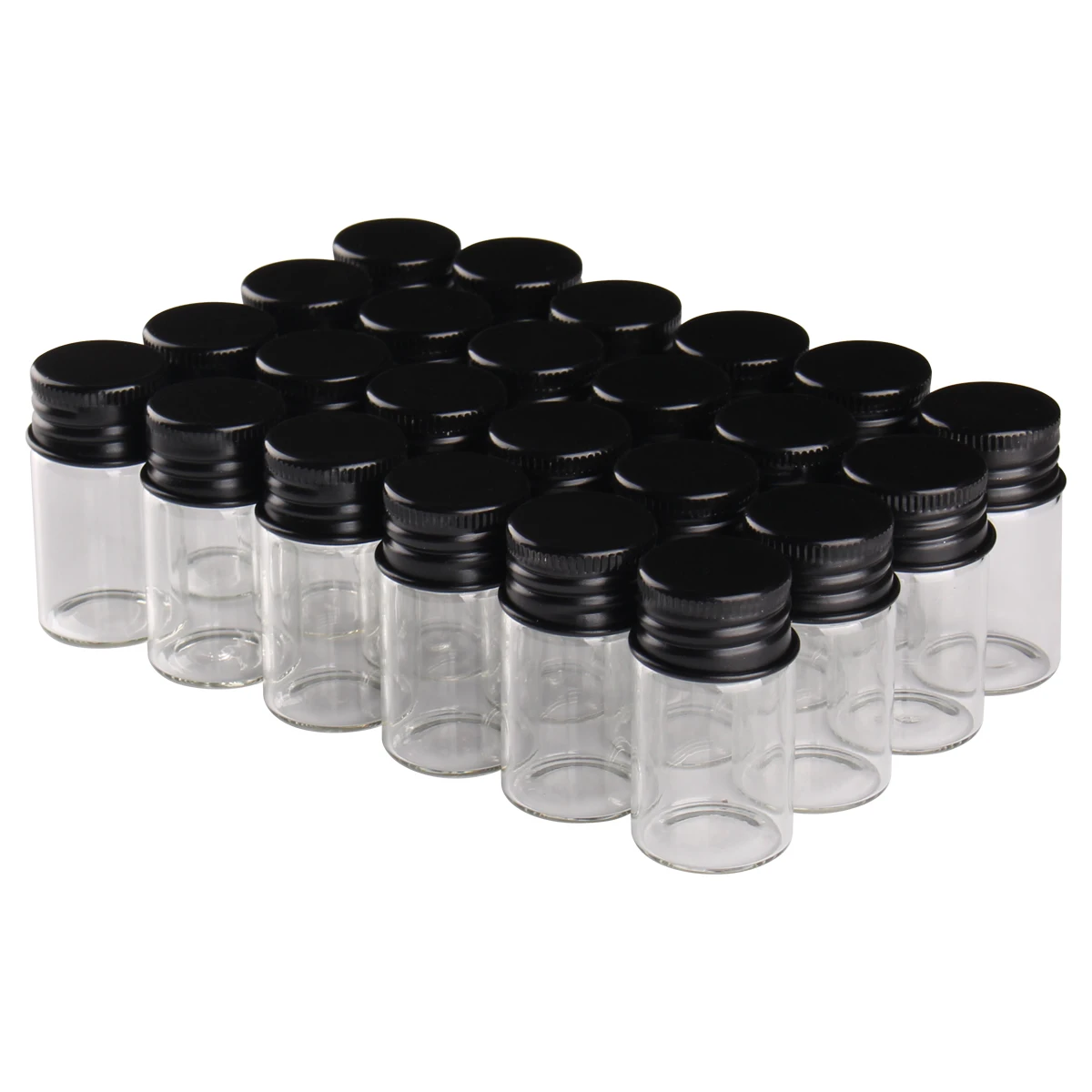

24 pieces 22*40mm 7ml Transparent Glass Bottles Jars with Black Aluminum Lids Message Spice Bottles for Wedding Favors