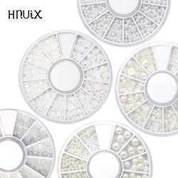 HNUIX-Cuentas de diamantes de imitación para decoración de uñas, suministros de manicura para salón de belleza, colores blancos, Media perla, 3d, mezcla de tamaños