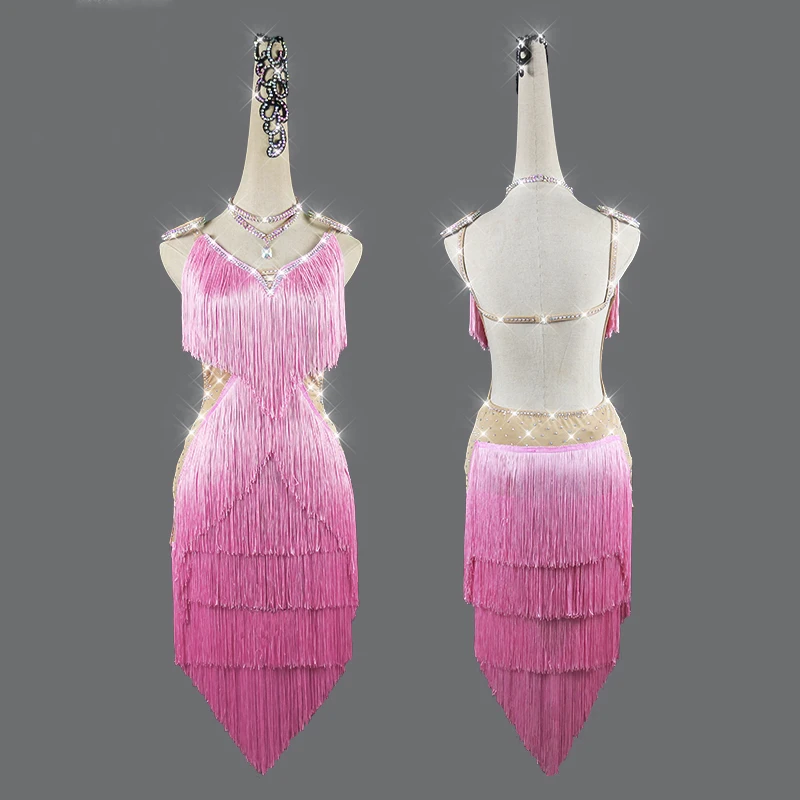 2020 Top Koop Latin Dance Jurken Voor Vrouwen Roze Kwastje Club Party Dancer Zanger Entertainer Fringe Tassel Rode Jurk