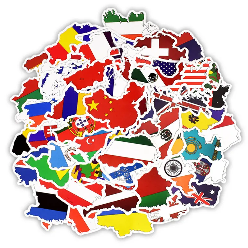 50pcs Vinyl National Flag Country Map Stickers World Flag Stickers Travel Case Laptops Skin Sticker for MacBook Pro Air 11