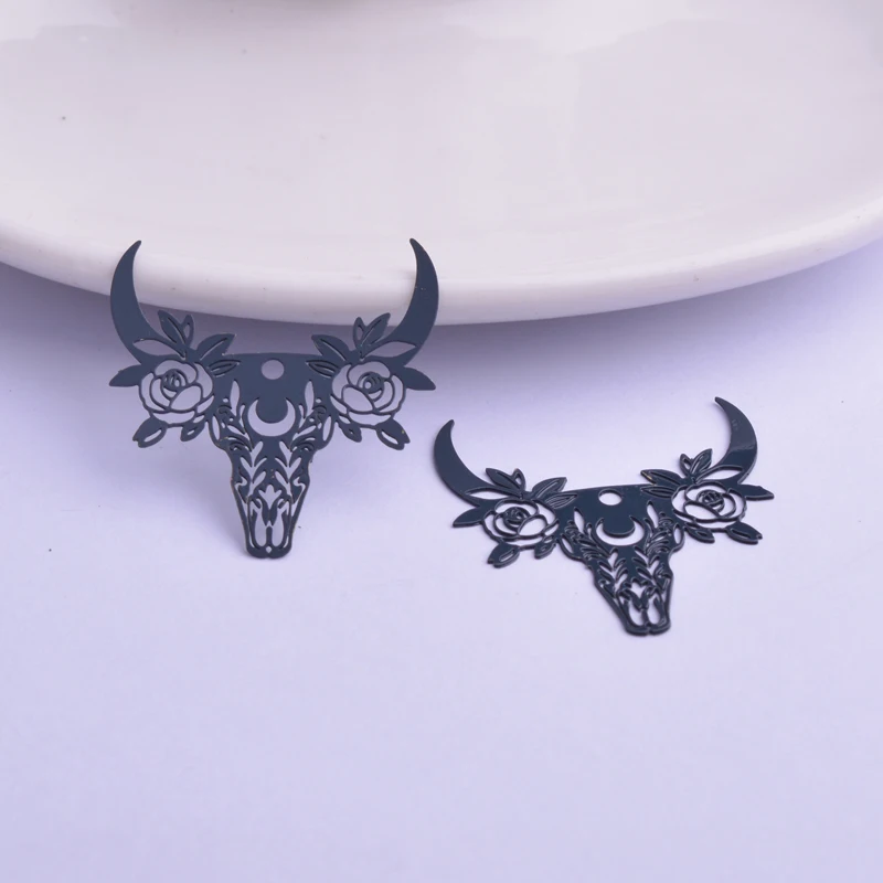 30 Stück AB6215 28*29mm Rinderschädel-Anhänger Ochsenhörner Anhänger Bulle Charm Ohrring Hängeschmuck Dekoration – Detail 6