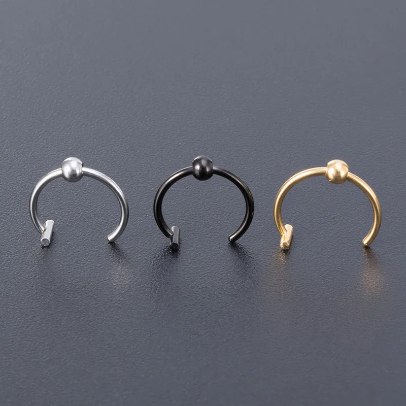 3pcs Fake Lip Ring Clip on Mouth Fake Piercing Stainless Steel Nose Rings Septum Punk Hoop Earring for Women Non-Pierced Jewelry