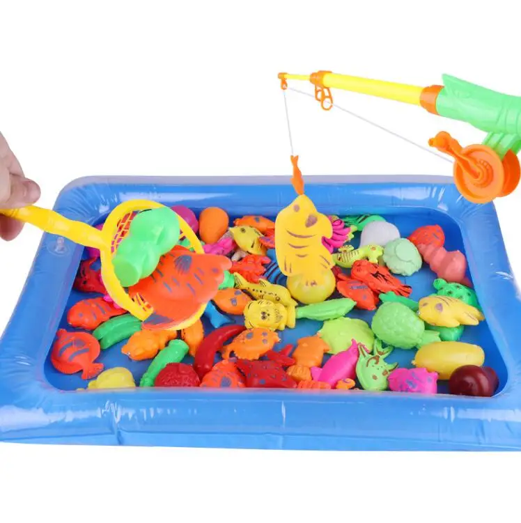 Children Boy girl fishing toy set suit magnetic play water baby toys fish square hot gift for kids Free Shipping