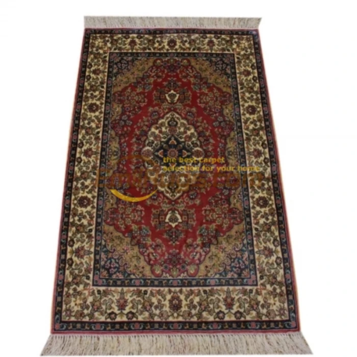 

100% Natural Silk Hand Knotted Turkish Living Room Rug Red Persian Area Carpet