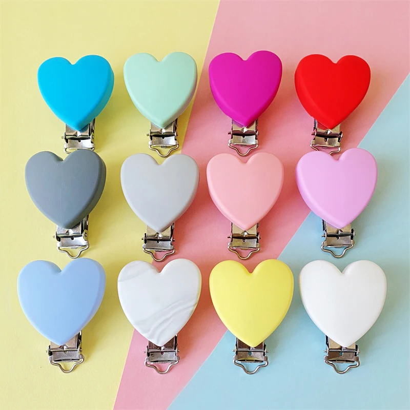 3Pcs BPA Free Silicone Heart Shaped Clips  Perle  DIY Baby Soother Nursing Dummy Draft Teethiing Toys Clips