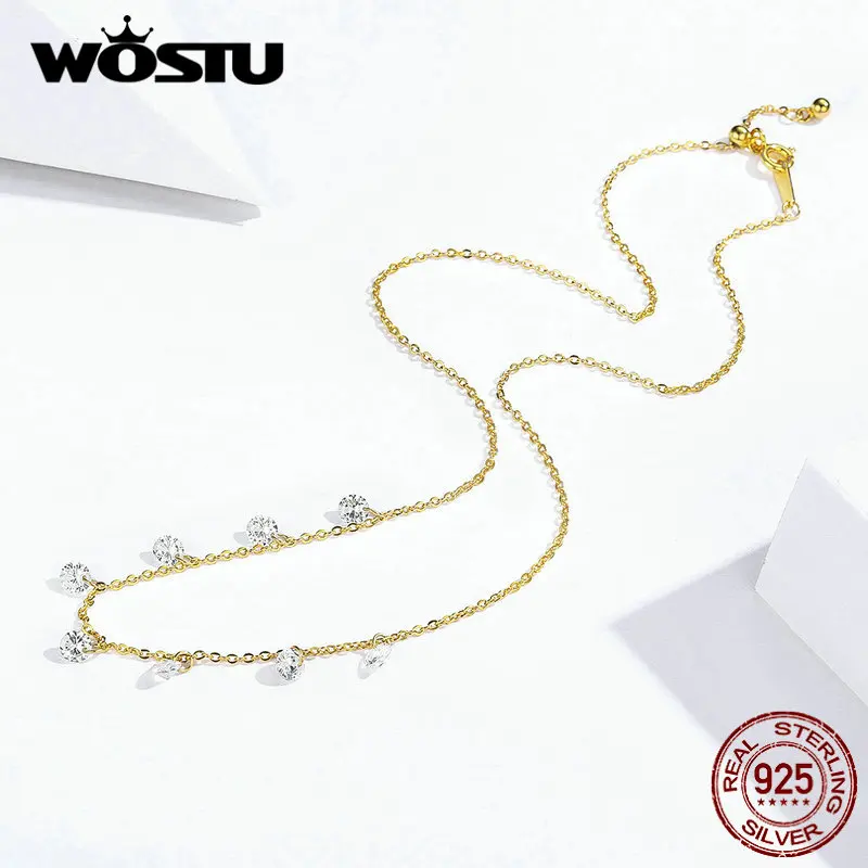 WOSTU NEW Design 925 Sterling Silver Sparkling CZ Chokers Necklace For Women Hot Fashion Jewelry Valentines Wedding Gift CQN299