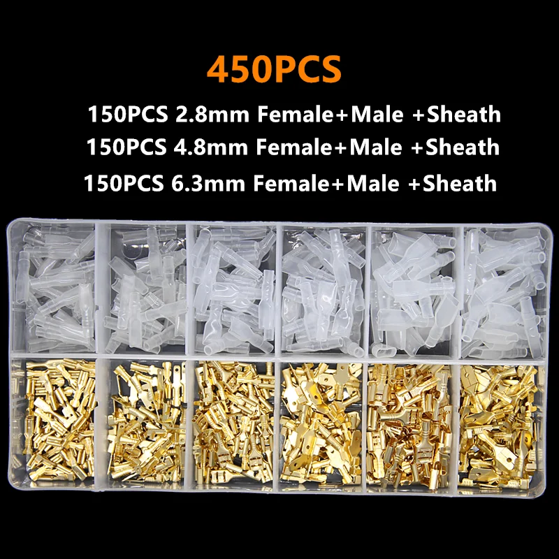 

450pcs Insulation Box Male Bus Connector 2.8/4.8/6.3mm Electrical Crimp Terminal Spade Connector Kit