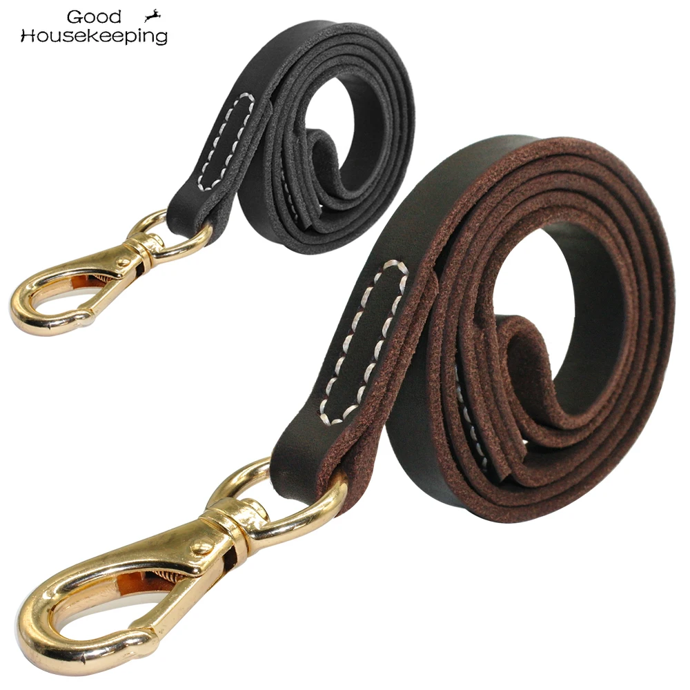 Genuine Leather Dog Leash Large Dogs Pet Walking Leash K9 Training Leads  110cm Length Width 1.6 / 2.0cm Black Brown Colors