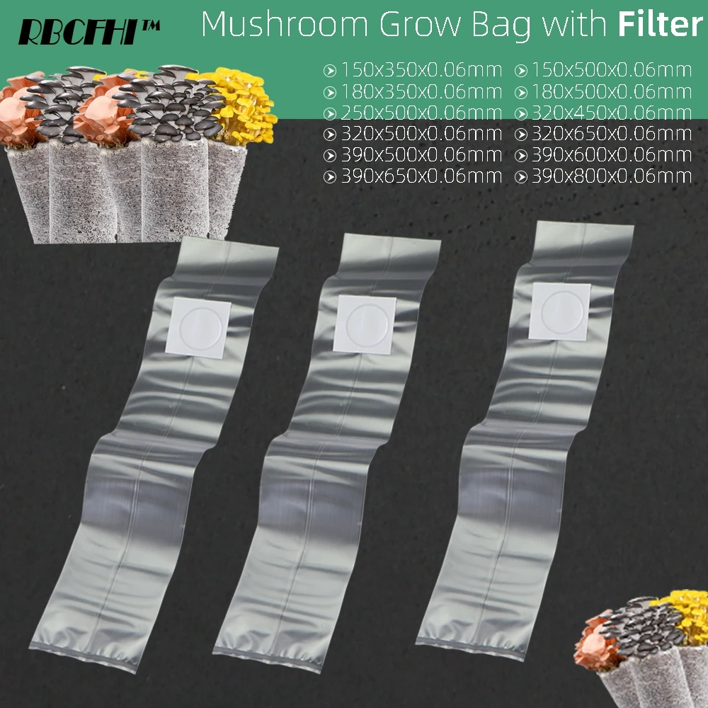 RBCFHI 0.5 Micron Filter PVC Mushroom Spawn Grow Bag Substrate High Temp Pre Sealable Garden Supplies Growing Planting Bags Tool