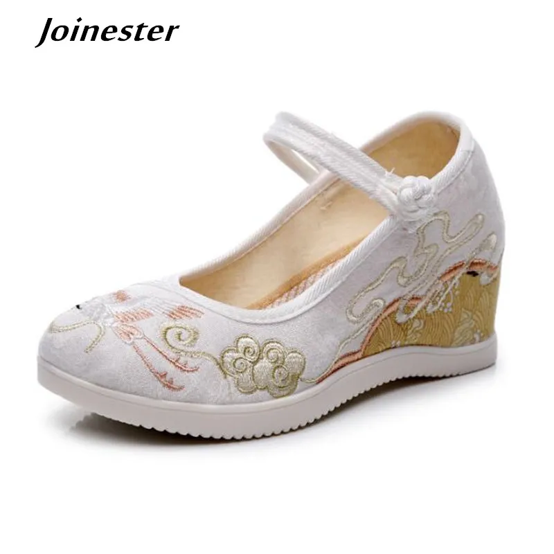 

Women Ethnic Wedges Shoes Ladies Casual Sandals Mary Jane Pumps Woman Embroider Summer Espadrilles Retro Dress Dancing Shoe