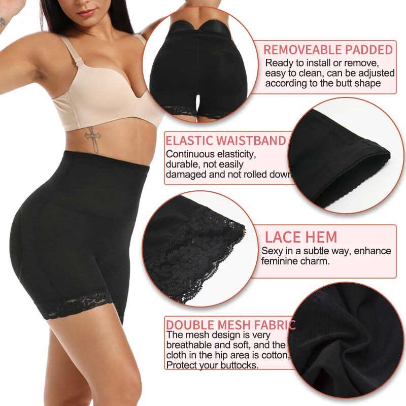 Womens Padded Shapewear Hip Enhancer Shorts High Waist Body Shaper Buttocks Pad Panties Butt Lifter Booty Waist Trainer Control