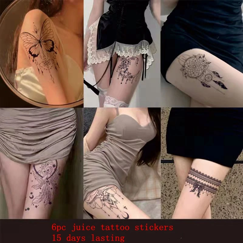 15 Days Ink Juice Temporary Tattoos Stickers Women 6pc Set Waterproof Lasting Sexy Dream Catcher Butterfly Moon Art Fake Tattoo