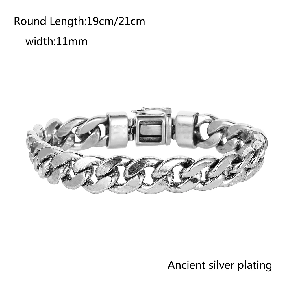 Safety Buckle Men Bracelet Buddha Bracelet Wristband Antique Silver color Bracelets Punk Men Curb Link Chain Jewelry Gifts