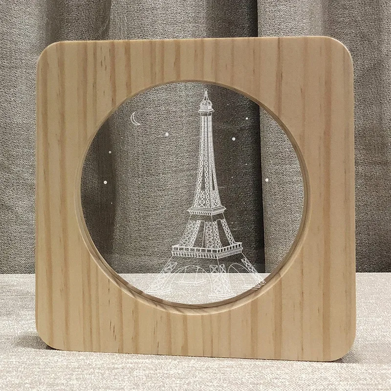 Imagem -05 - Acecorner 3d Led Astronauta Torre Eiffel Acrílico de Madeira Usb Noite Lâmpada Mesa Luz Escultura Lâmpada para Quarto das Crianças Decorar