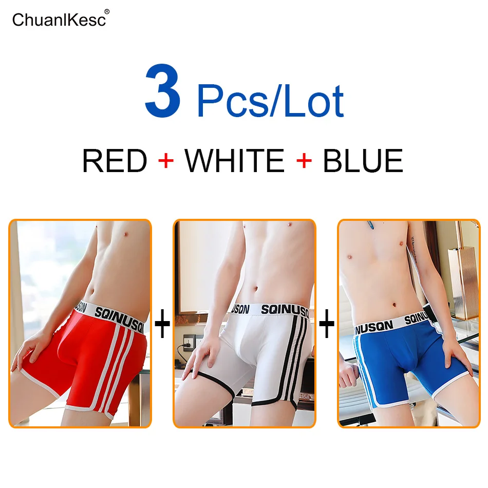 Men\'s Panties Sexy Long Flat Pants Pure Cotton Comfortable Sports Wear Resistant Leg Fashion Shorts Cheap 3 Pcs/Lot