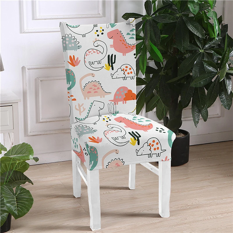 Dinosaur Spandex Elastic Printing Dining Chair Cover Removable Chairs Covers Modern Anti-dirty Kitchen Seat Covering