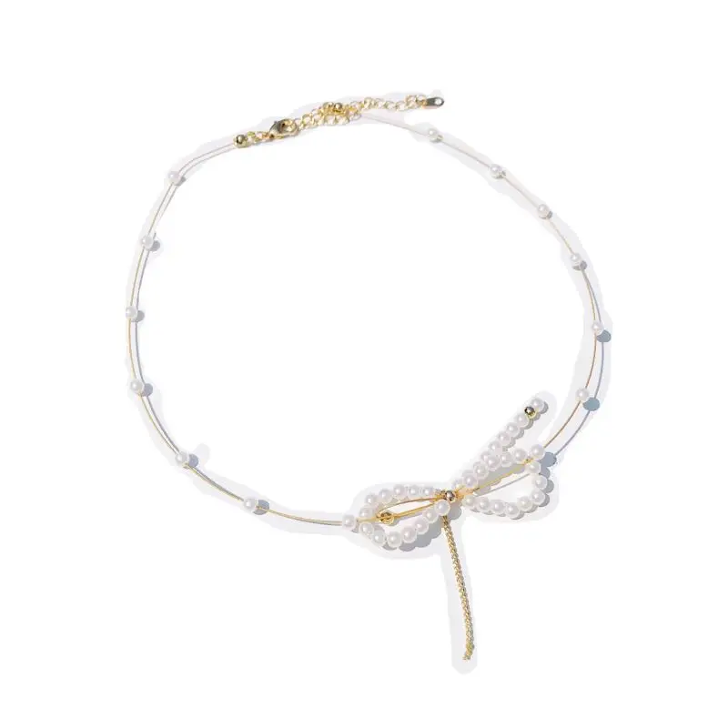 

TT Pearl Homemade Bow Necklace Fairy Tassel Necklace for Girlfriend Girlfriend