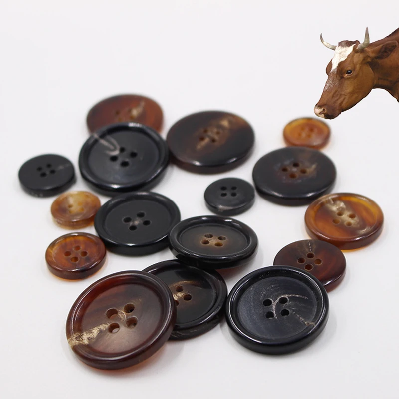 10Pcs Natural Horn Buckle Buttons for Clothing Sweater Coat Sewing Vintage Decorations DIY Accessories Round Four-hole Button