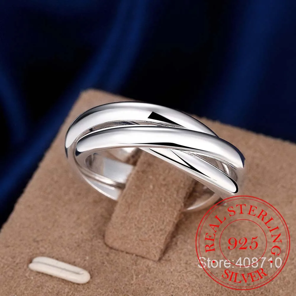 New Beautiful Fashion 925 Sterling Silver Jewelry Silver Ring Three Circles Anel De Prata Bijoux