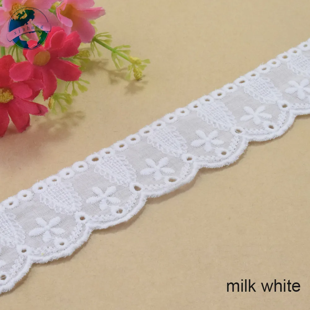 3.5cm Wide Lace White Cotton Fabric Lace Embroidery Sewing Ribbon Trim Wedding Evening Dress DIY Dolls Colthes Accessories #4273