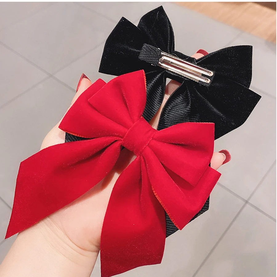 Bow Hair Clip Solid Color Velvet Bows Hairpins Women Elegant Barrette Ribbon Girls Hair Accessories Hairgrip Headbands