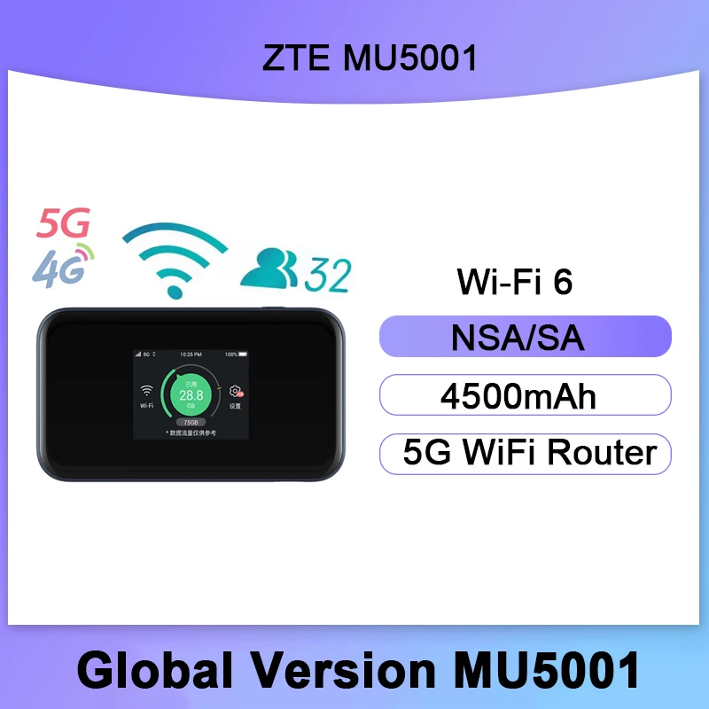 

NEW ZTE MU5001U 5g router with SIM card Mobile Hotspot Sub6 5G Networks Gigabit speed MU5001 2.4 Inch touch screen4500mAh batter