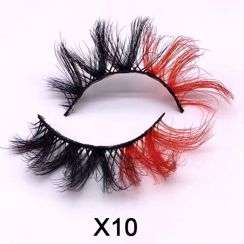 OKAYLASH Unique Mix Two Colors 3D Mink Rainbow Colored Eyelashes Volume Fluffy Red Purple Blue Lashes For Cosplay Halloween