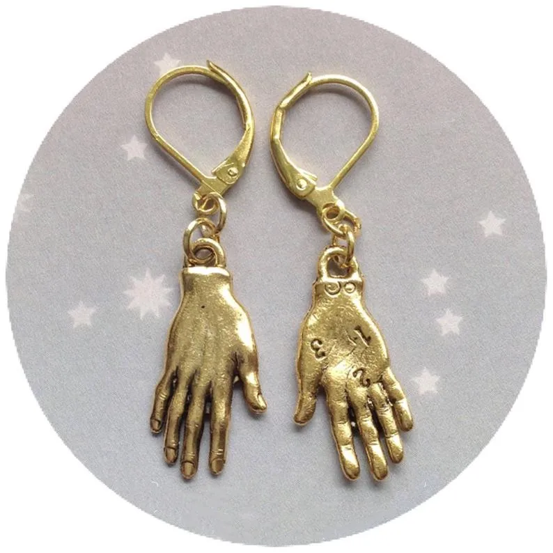 2021 New Palmistry Earrings Fortune Teller Palm Reader Hand Chiromancy In Gold Color Tone Mystery Jewelry Pendant Woman Gift