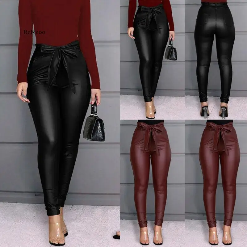 

Women's Snake Style Leggings Pu Leather Pants Casual Outwork Sexy Lady Stretchy Skinny Pencil Trousers High Waist S-Xl