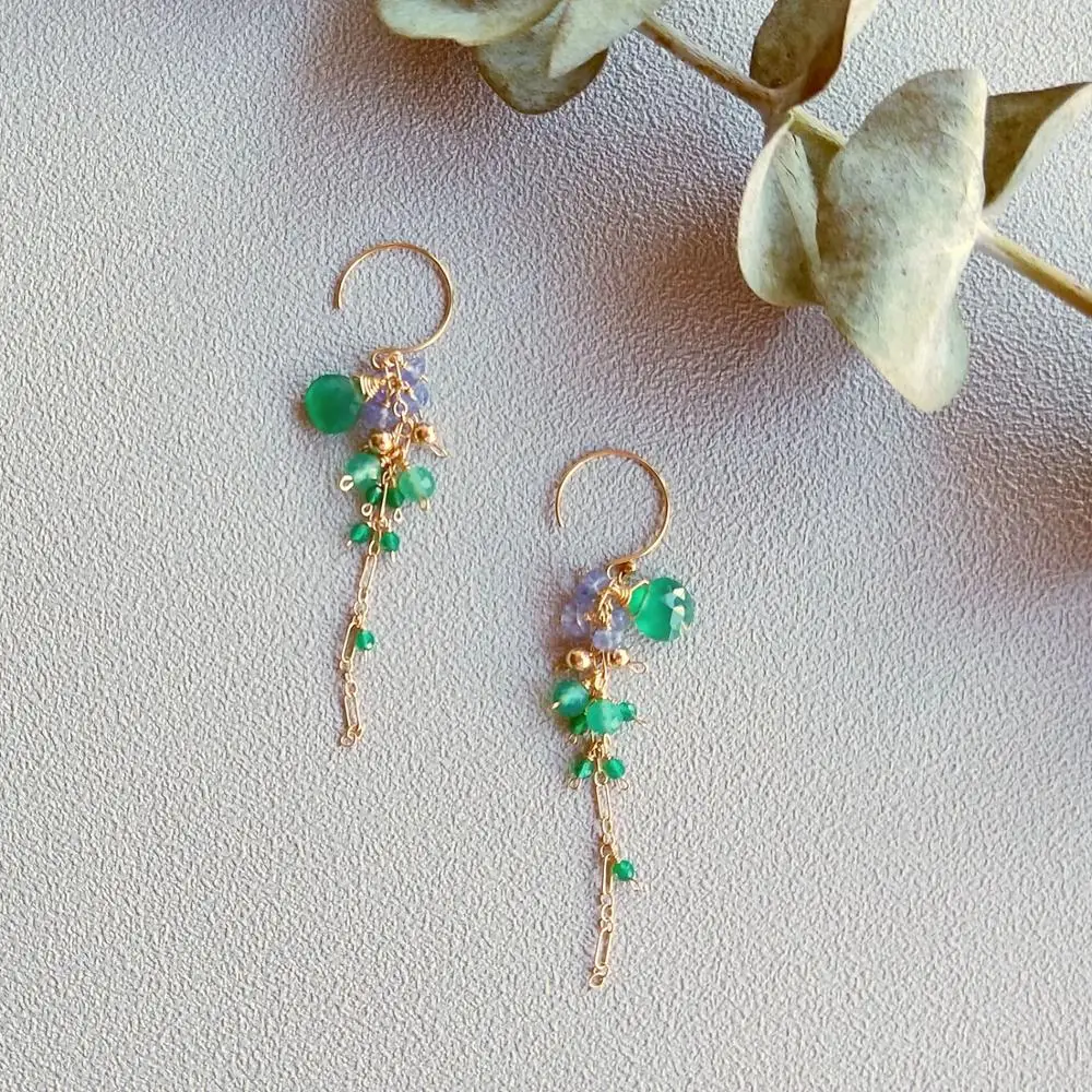 

Lii Ji Green Onyx Tanzanite Long Tassel Earring Delicate American 14K GF Earrings For Women Valentine's Day Birthday Gift