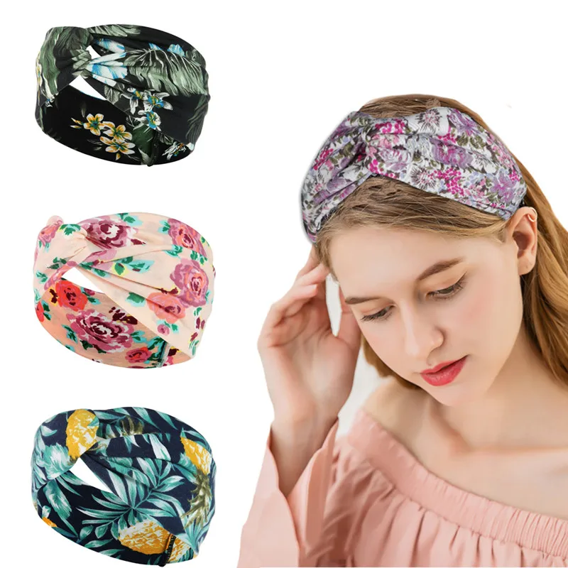 

20 Pcs Fashion Bohemia Printed Cross Knot Women Headband Turban Elastic Hairband Girls Headwear Lady Twisted Hair Accessories