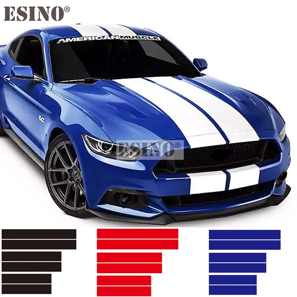 Universal Racing Style Stripes PVC Vinyl Decals Hood Roof Trunk Car Full Body Sticker  Set for Mustang GT350 GT500 Shelby