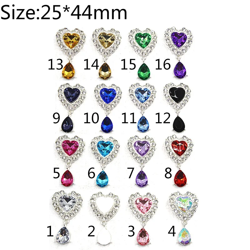 Acrylic Rhinestones Pendant Buttons, Mixed Color, DIY Handwork, Sewing, Decoration, Metal Accessories, 25x44mm, 10Pcs, Lot