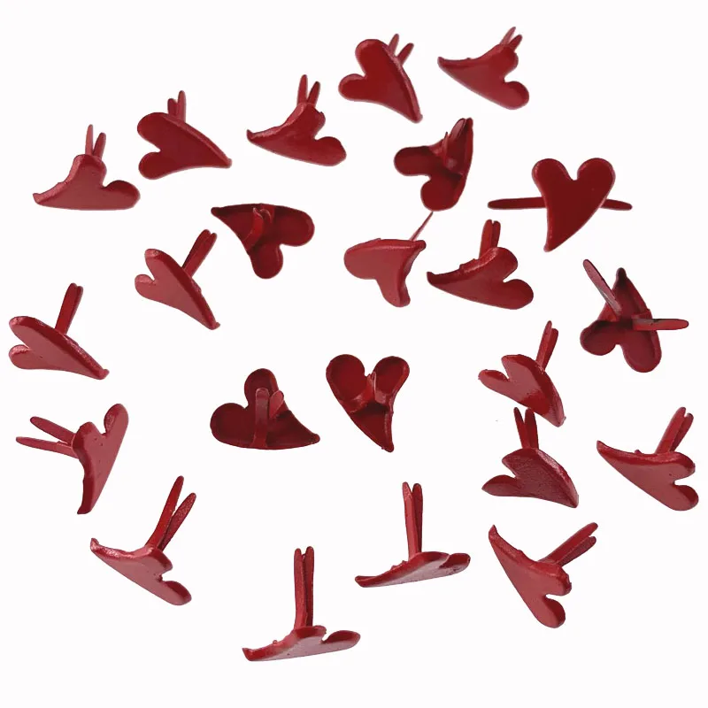 100Pcs Red White Heart Brad Iron Round Metal Mini Brads For Craft Scrapbooking Card Making DIY Rivets Embellishment