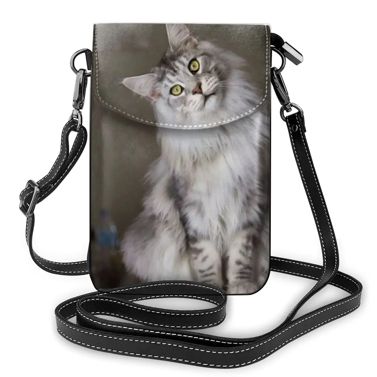 

Brand Maine Coon Cat Print Street Shoulder Bag Girl's Leather Bag Women's Trend Women Bags Crossbody Slim Student Purse Dropship