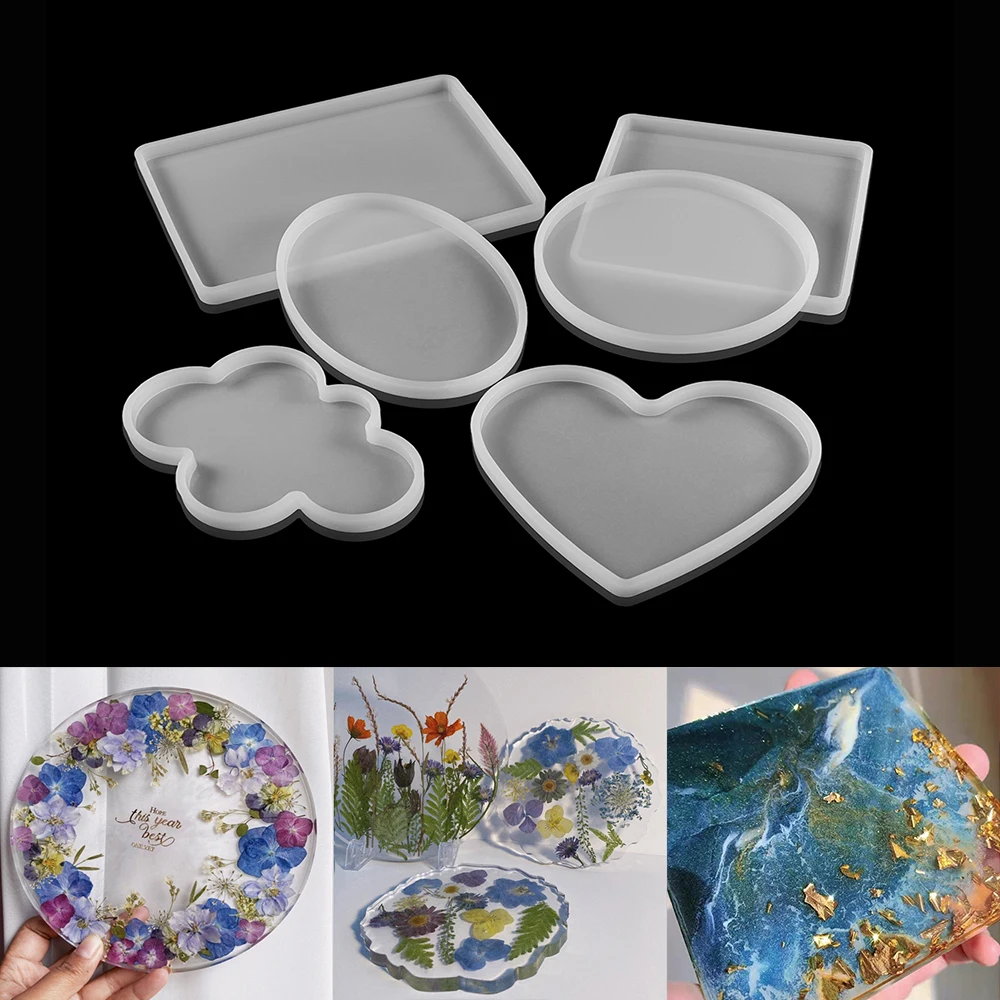 Geometric Coasters Resin Casting Mold Silicone Cloud Heart Shape Cup Tray Epoxy Mould for Jewelry Making Epoxy Mould Craft Tools